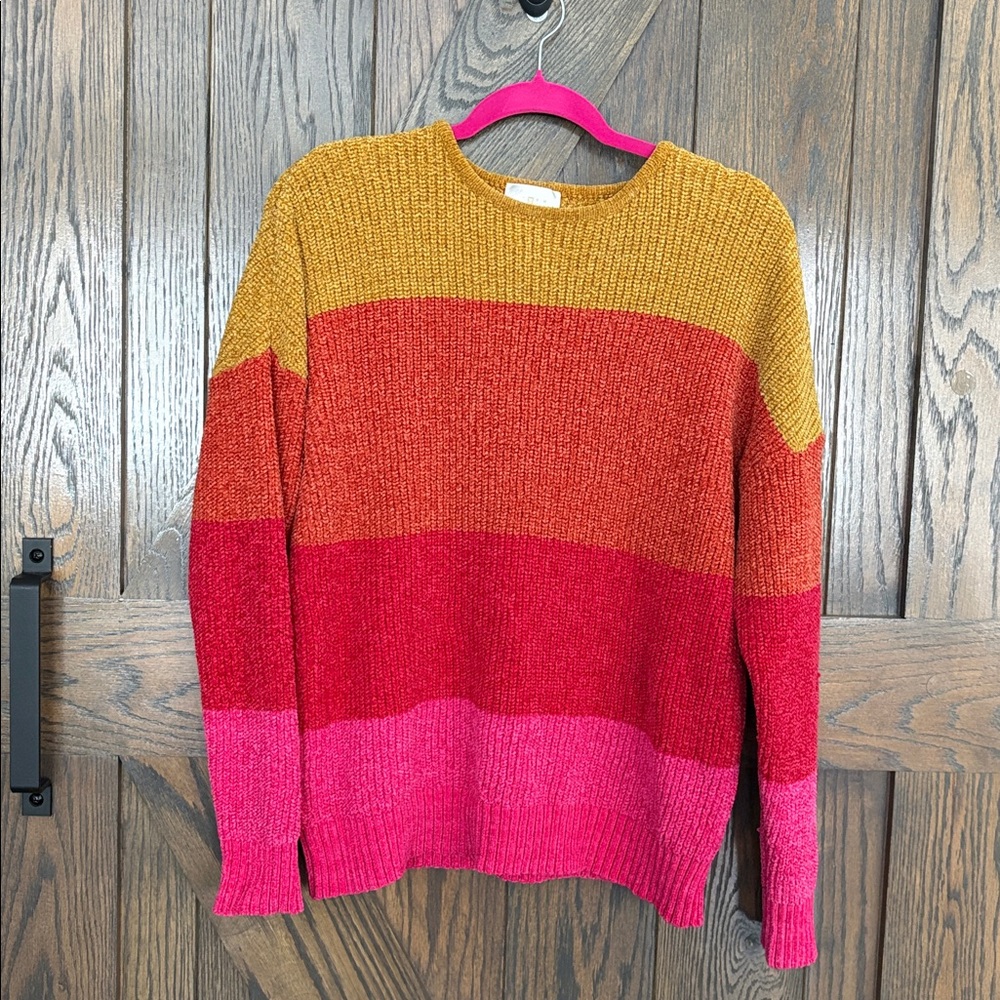 Belle By Kim Gravel Sweater Women's XS Multicolor Striped Chenille Knit Popover